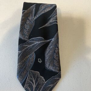 VTG Christian Dior Monsieur Neck Tie Leaves Black/Blue/Gold Made In USA
